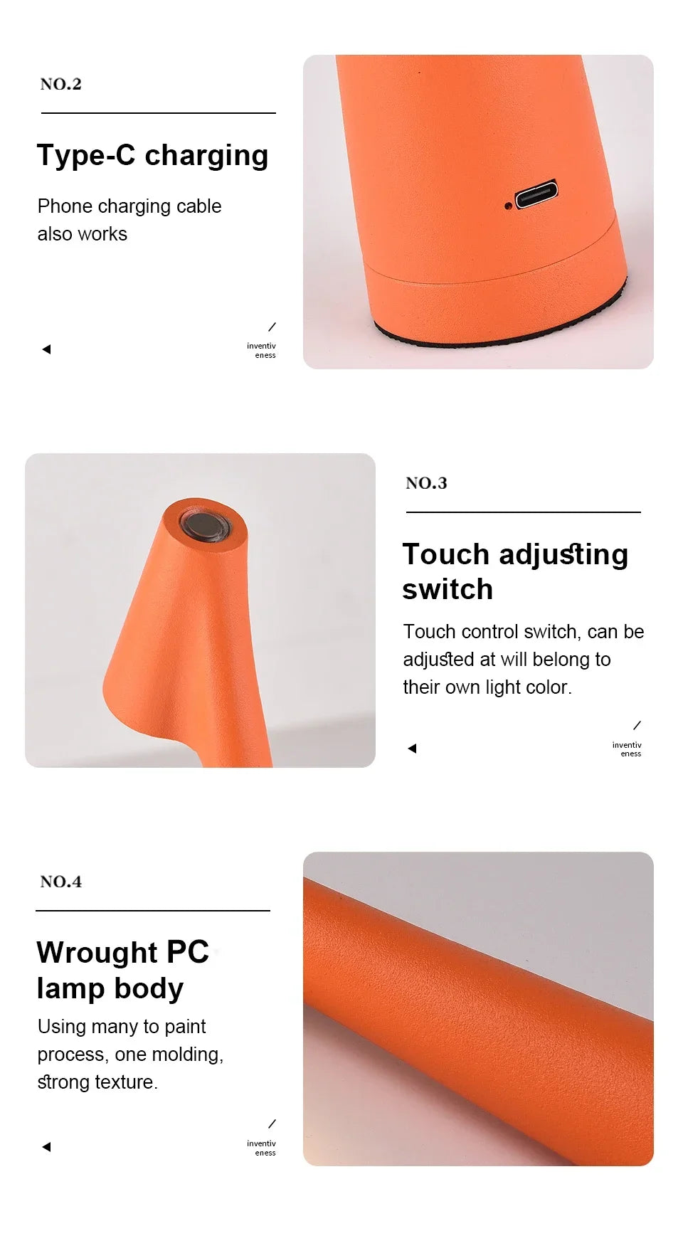 Luminária de Mesa Portátil Metal LED Touch Recarregável – Luz Noturna