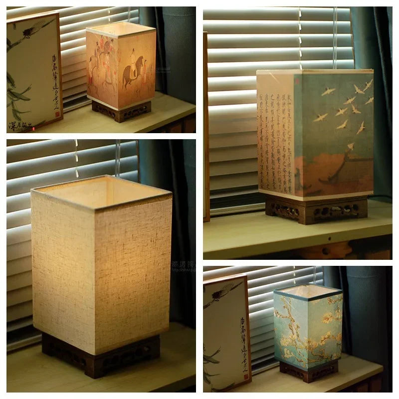 Luminária Madeira Maçiça Quadrada LED Zen Chinesa Dimmer