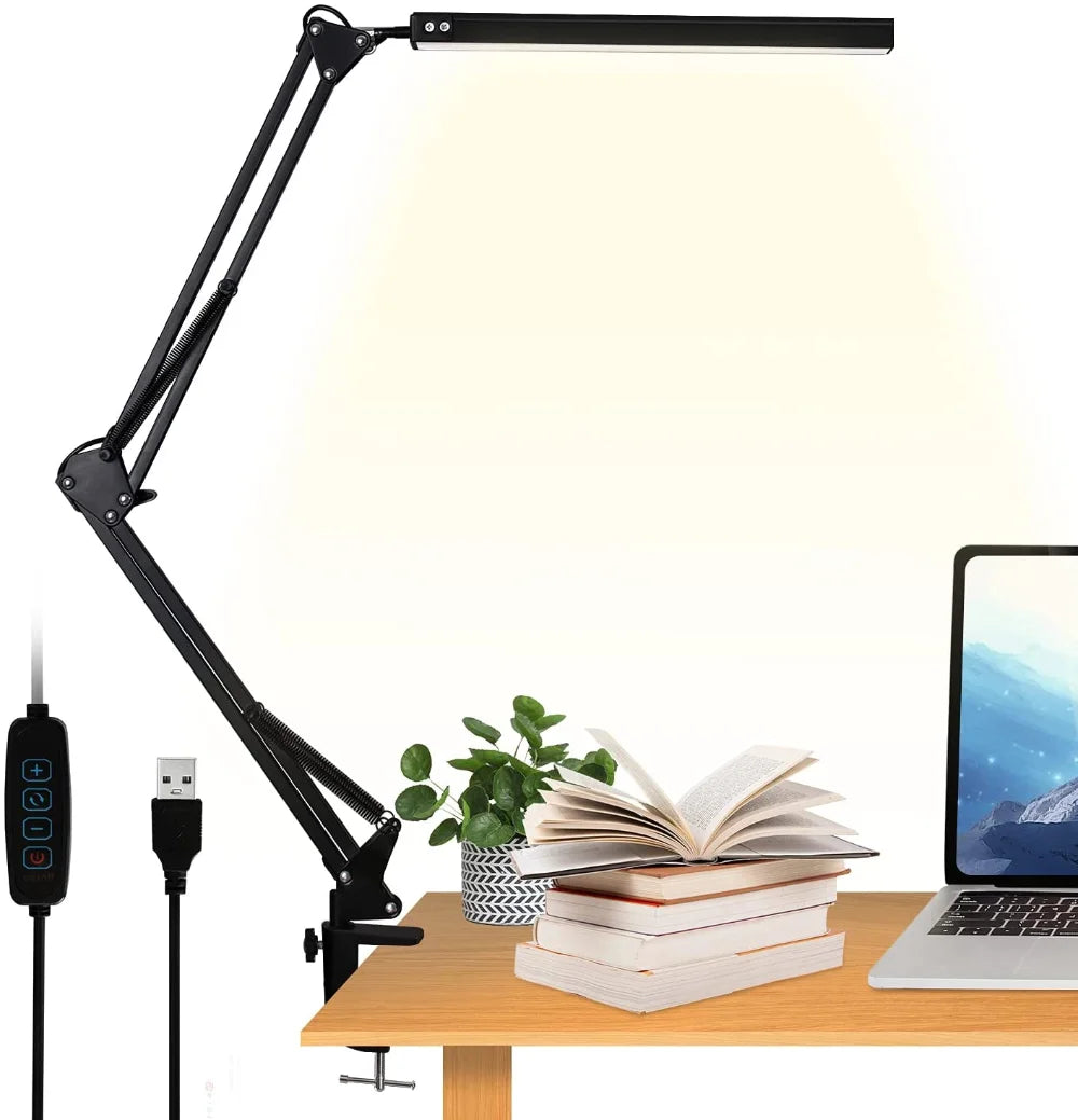 Luminária LED com Garra 3 Modos e Pescoço de Ganso – 10 Níveis