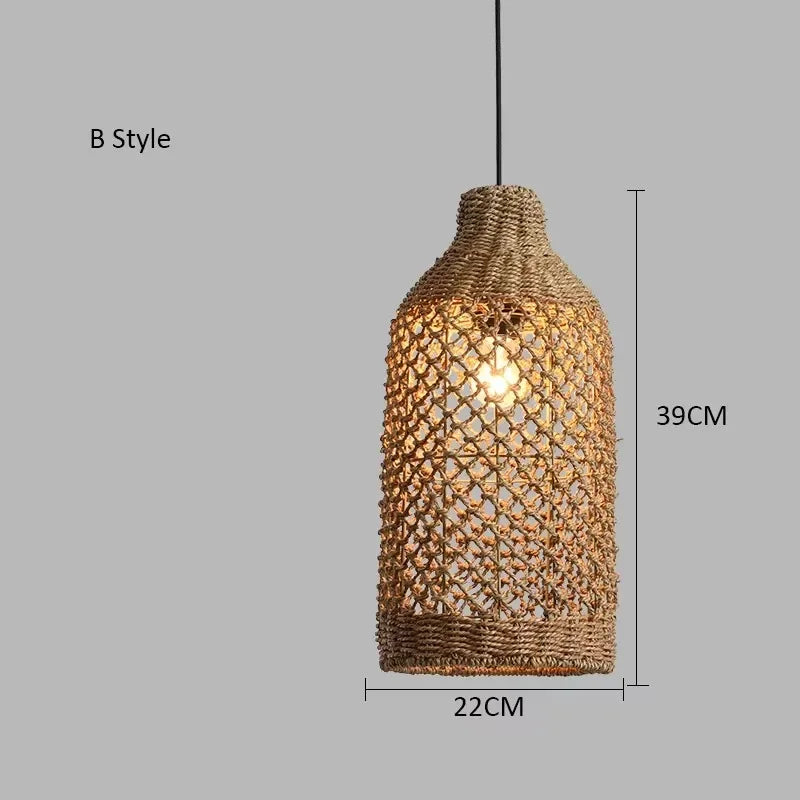 Pendente Retro de Bambu e Rattan Tecido à Mão para Sala de Jantar e...