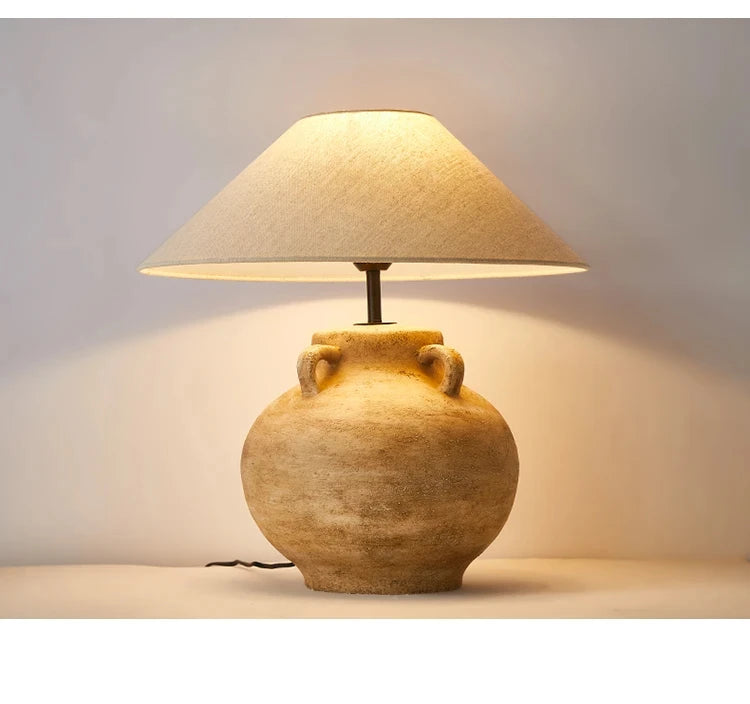 Luminária Cerâmica Wabi-Sabi Nórdica Abajur Tecido Design