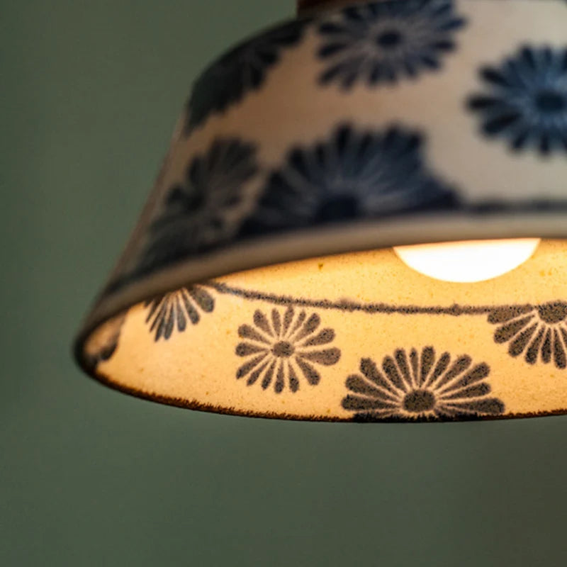Pendente Cerâmico Estilo Chinês Retrô Azul e Branco para Sala de Ch...
