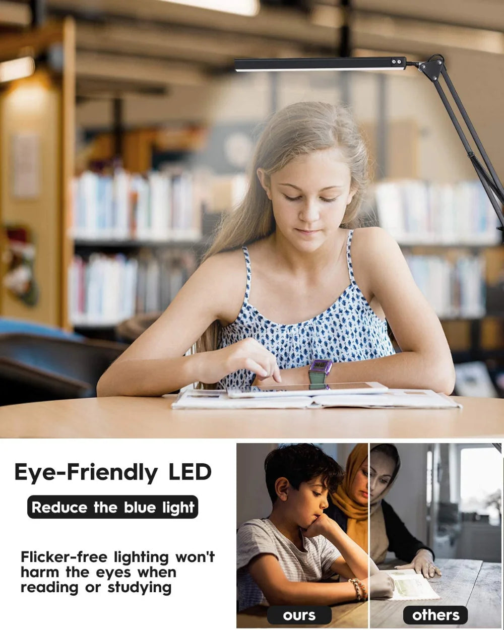 Luminária LED com Garra 3 Modos e Pescoço de Ganso – 10 Níveis