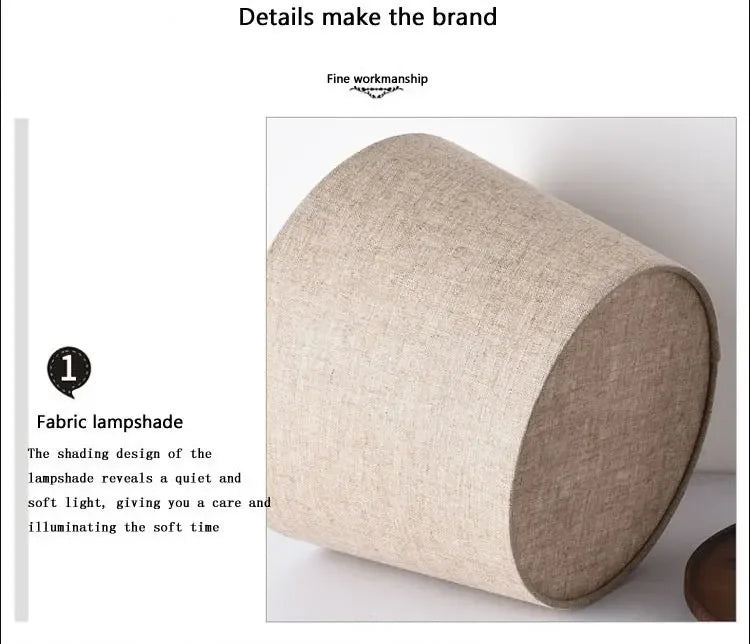 Abajur Custom Modern Nordic Luxo Casa Sala de Estar Quarto Decoração Round Fabric Wood Base Cloth Table Lamp