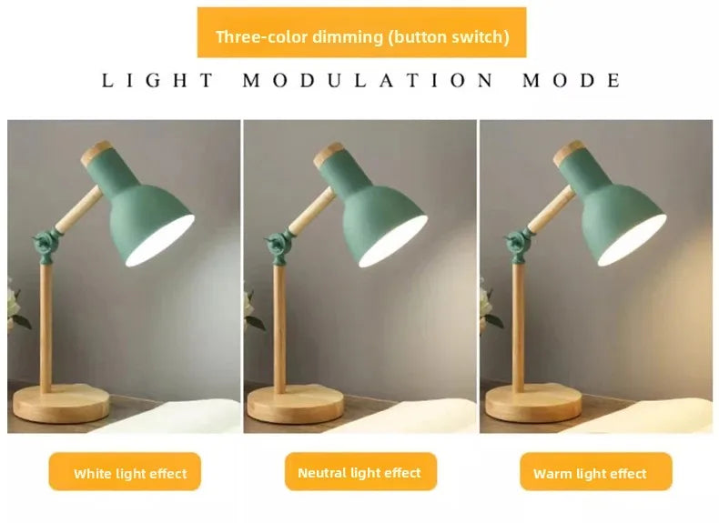 Luminária de Mesa Madeira Nórdica Criativa com LED Giratório – Cabeceira