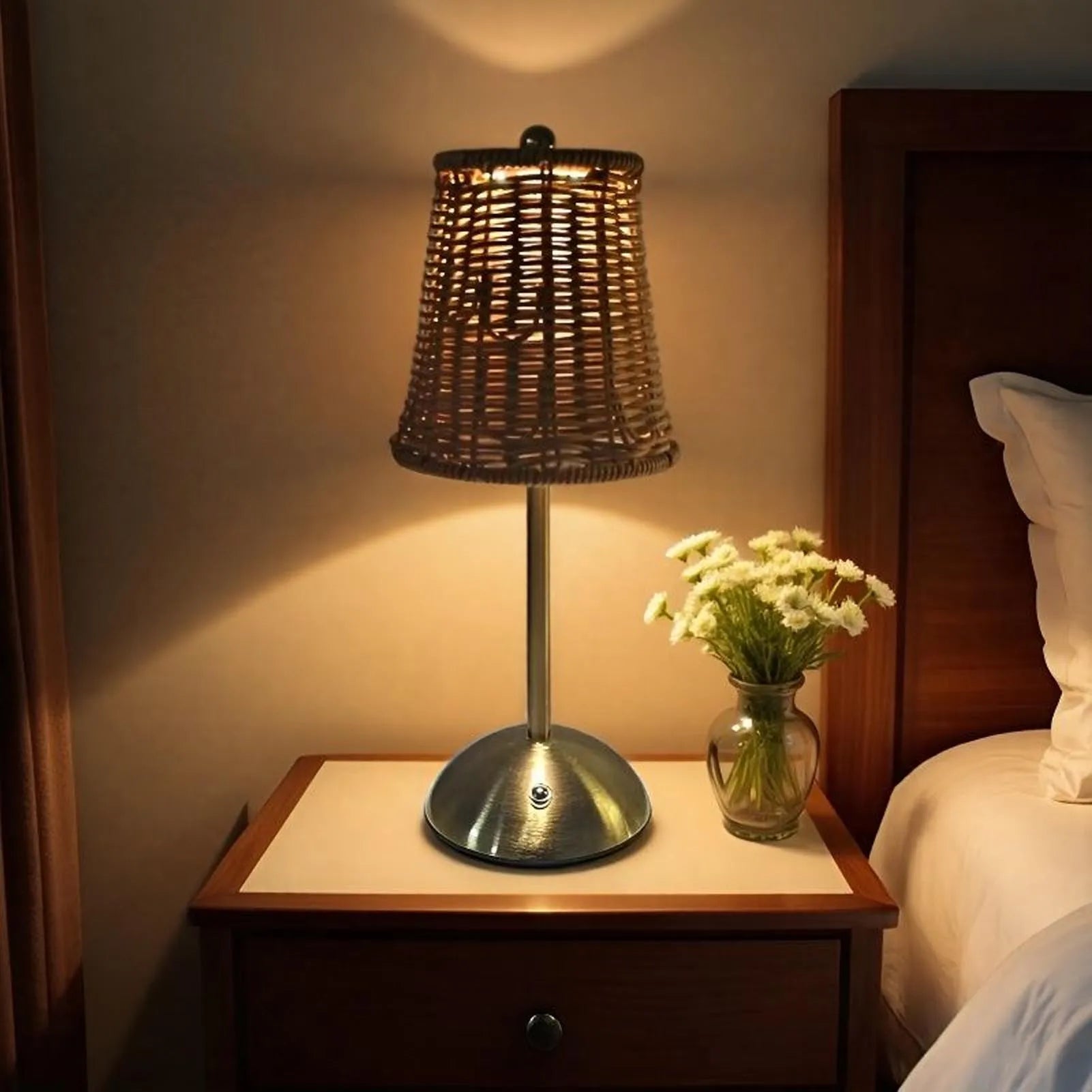 Luminária Rattan Recarregável LED 3 Cores Dimmer Vintage
