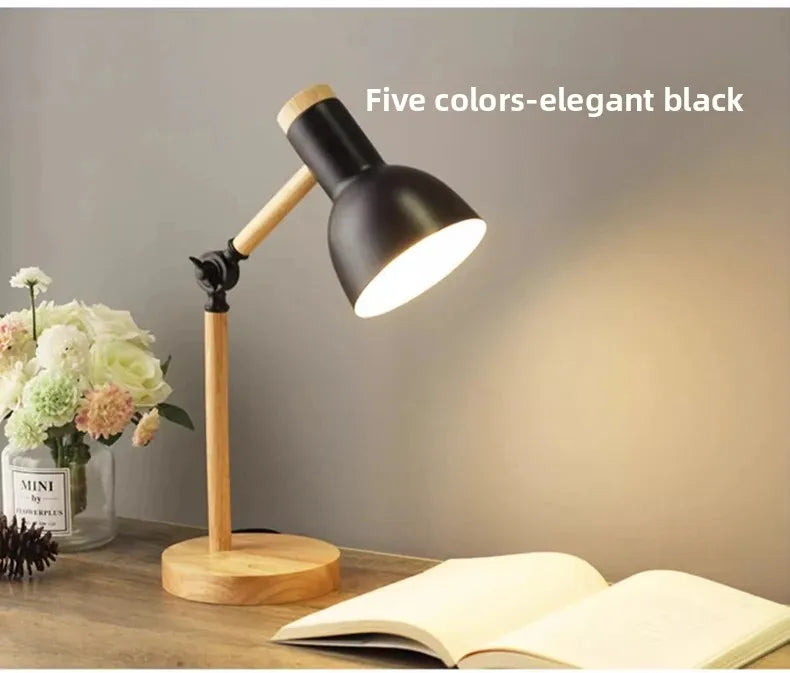 Luminária de Mesa Madeira Nórdica Criativa com LED Giratório – Cabeceira