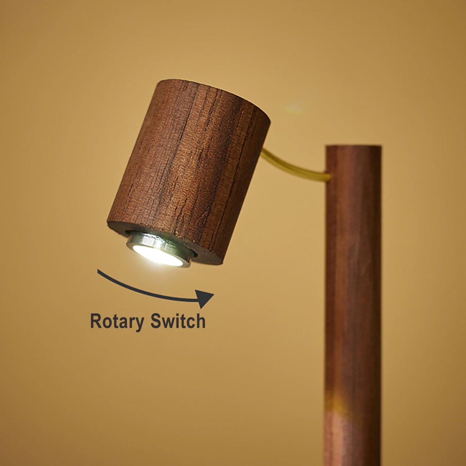 Luminária de Mesa Madeira Retrô com Botão Rotativo LED – Cabeceira
