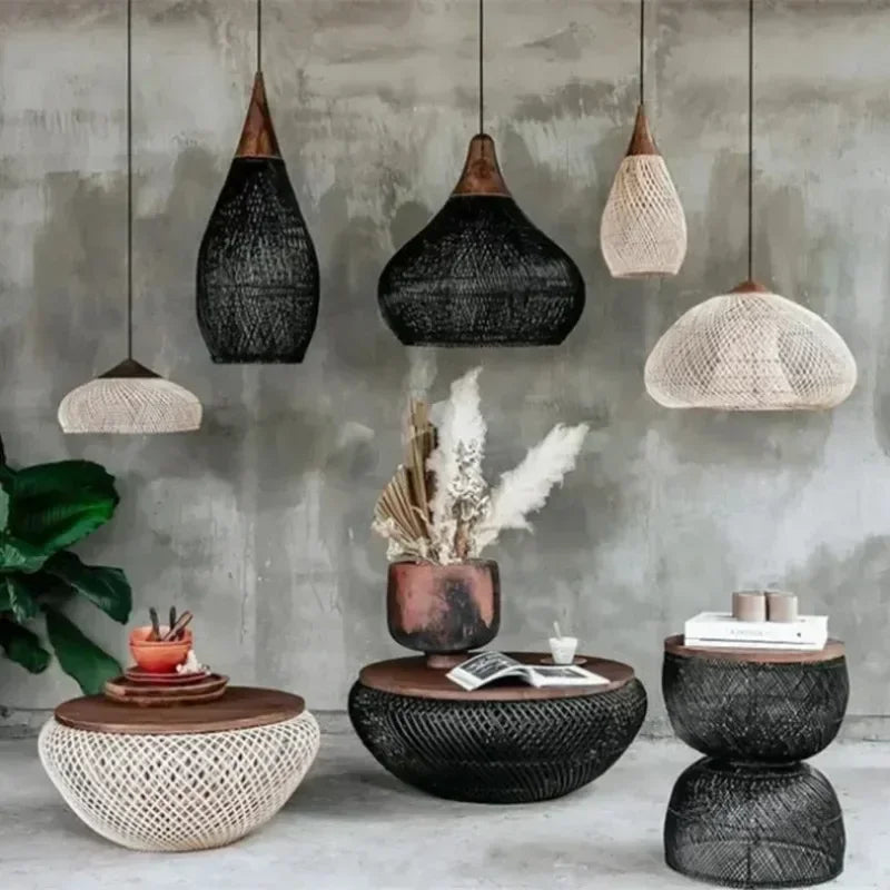 Pendente Eldiira - Rattan Natural - bancada gourmet boho natural
