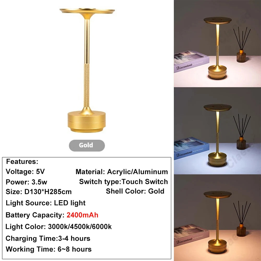 Luminária de Mesa Sem Fio Recarregável Touch LED – Bar, Restaurante e Hotel