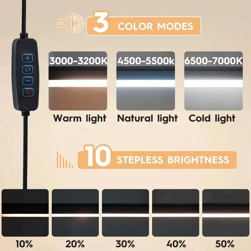 Luminária LED com Presilha e Pescoço de Ganso – 10 Níveis de Brilho