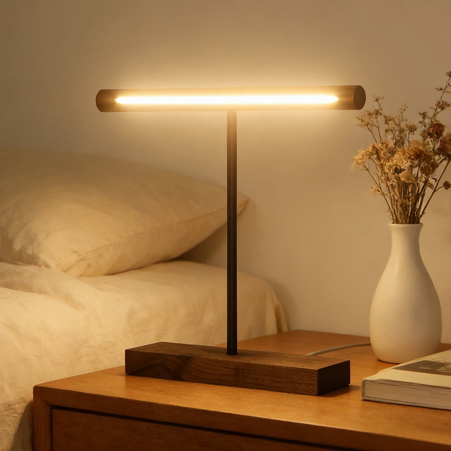 Luminária de Mesa Nogueira COB USB – Luz Ambiente para Quarto