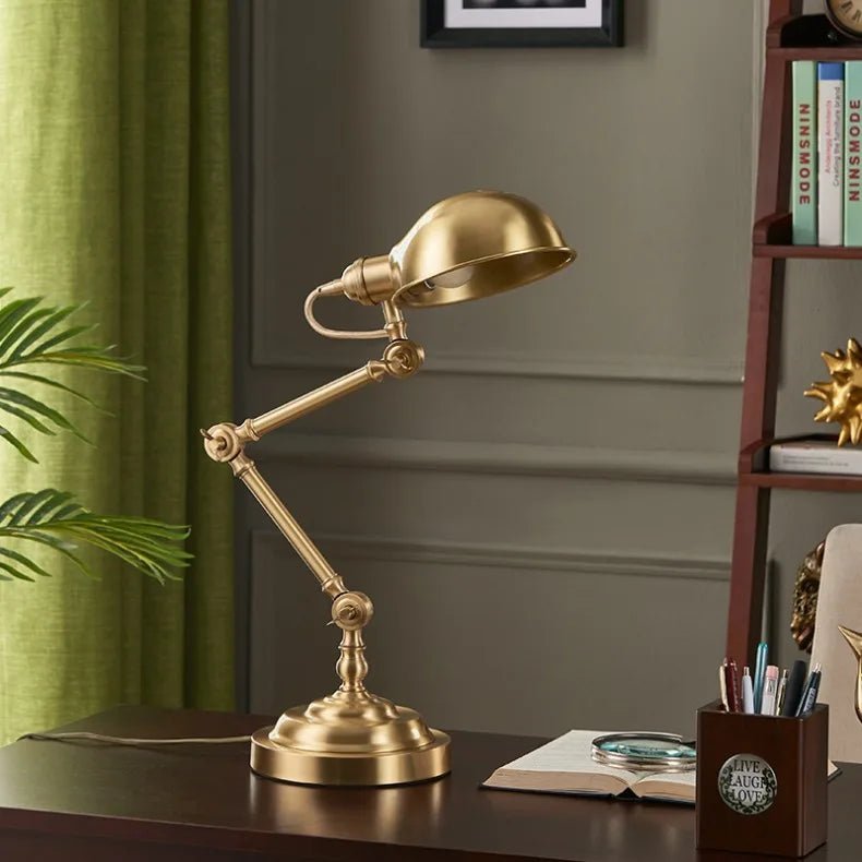Luminárias de Mesa American All Copper Long Pole Adjustable Rocker Arm Table Lamps Moden Living Room Bedroom Restaurant Office Reading Desk Lights