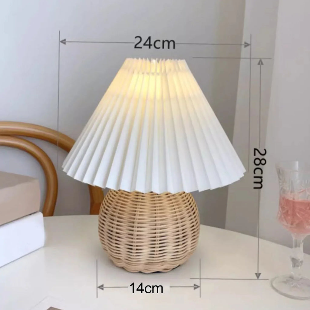 Luminária Mini Rattan Plissada Cabeceira Sala Vintage Boho