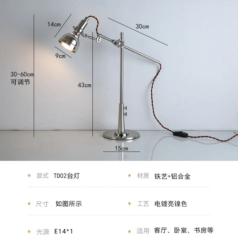 Luminária de Mesa Industrial com Braço Articulado e Presilha – LED Retrô