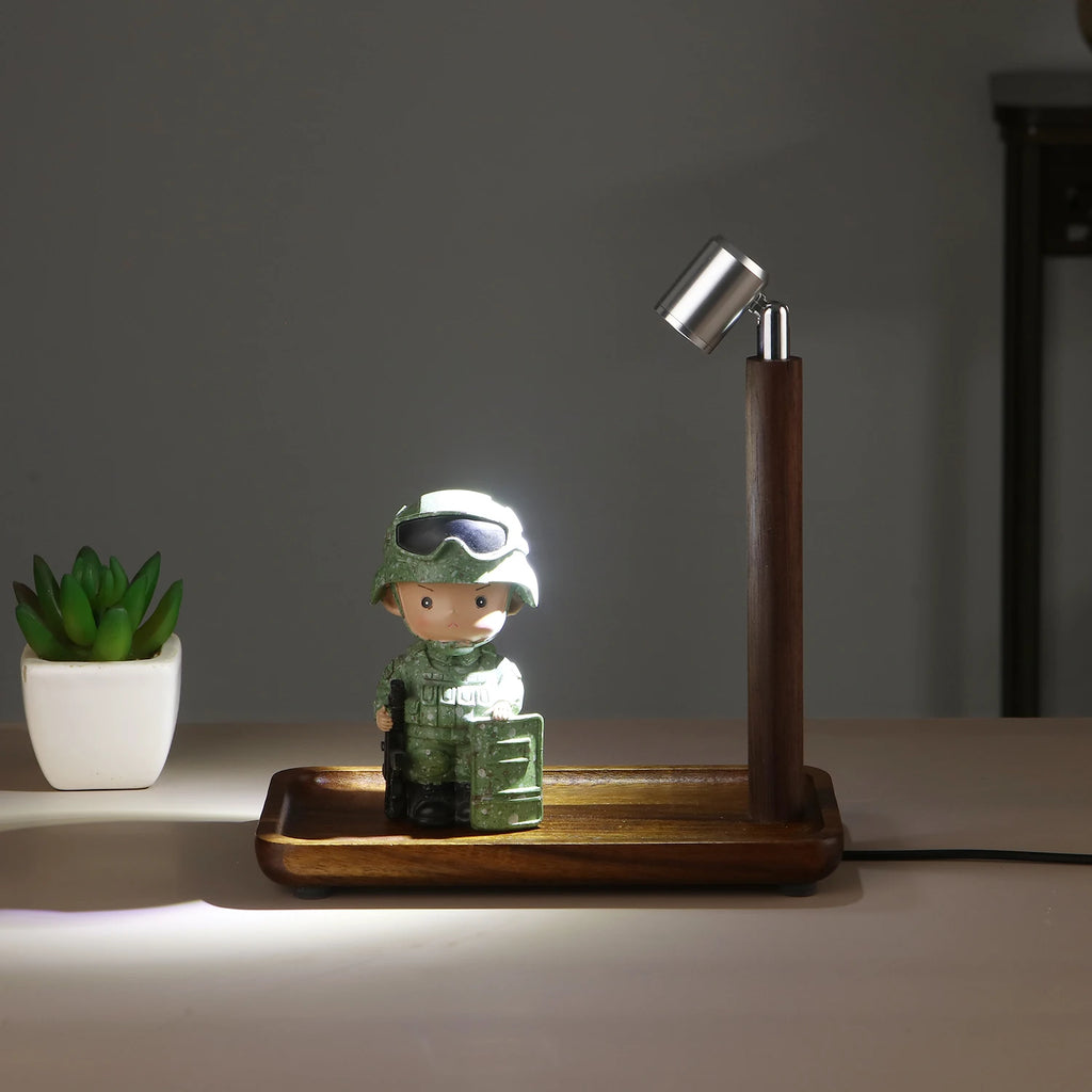 Luminária de Mesa Madeira USB Decorativa – Luz Noturna Proteção Ocular