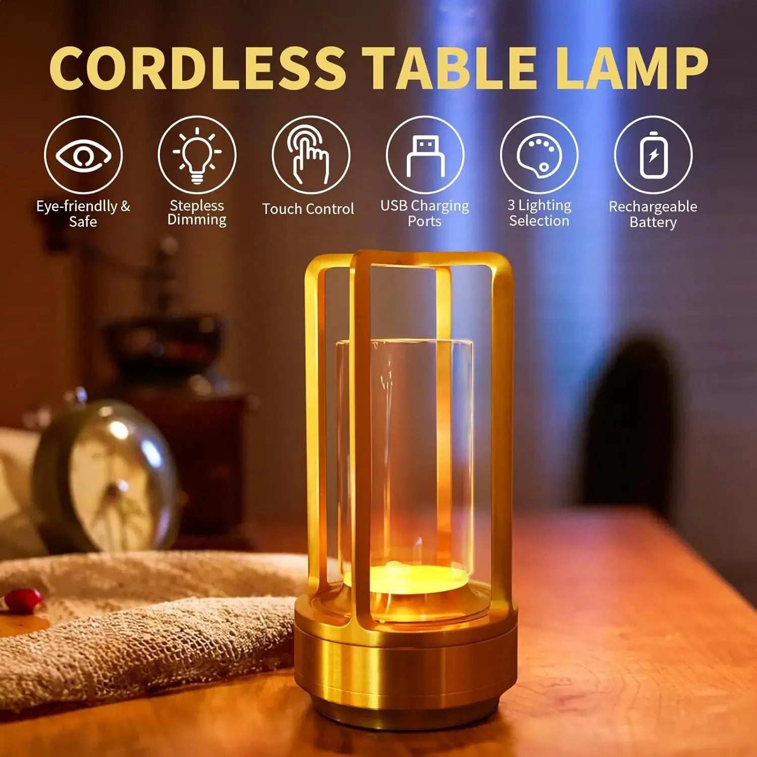 Luminária de Mesa Sem Fio Recarregável Touch LED – Bar, Restaurante e Hotel