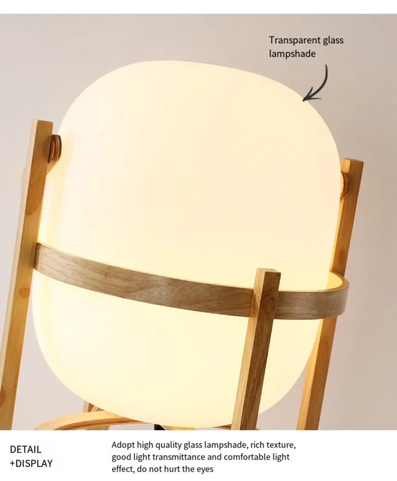 Luminária Madeira LED Vidro Minimalista Mesa Leitura Sala