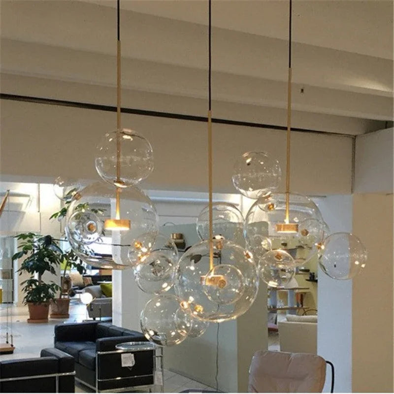 Lustre Pós-Moderno de Ferro e Vidro com Bolhas Múltiplas