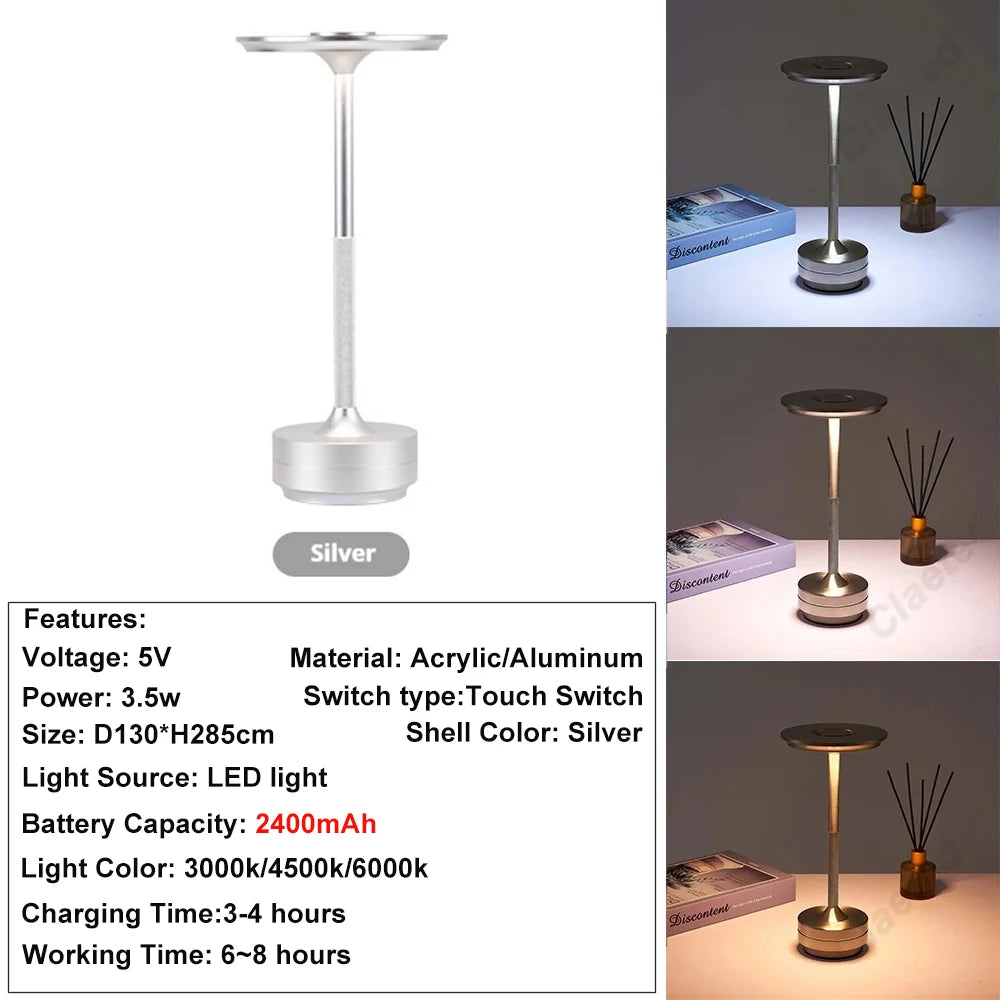 Luminária de Mesa Sem Fio Recarregável Touch LED – Bar, Restaurante e Hotel