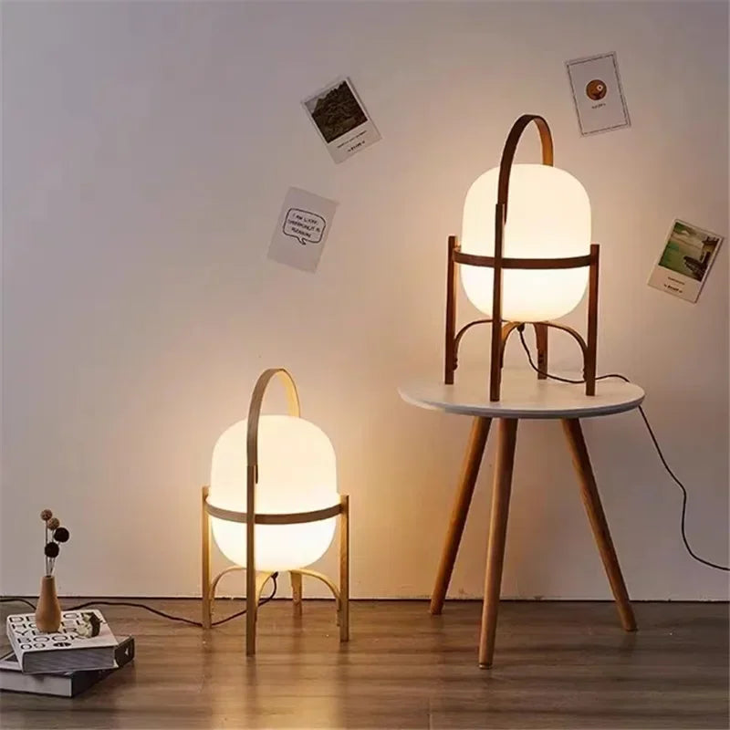 Luminária Madeira LED Vidro Minimalista Mesa Leitura Sala