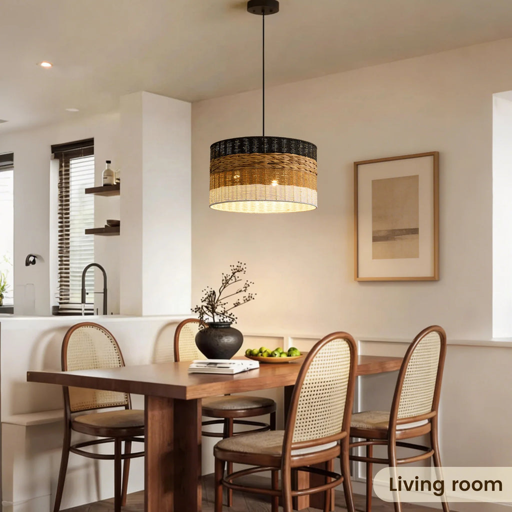 Lustre Wabi Sabi 4 Cores em Rattan para Quarto