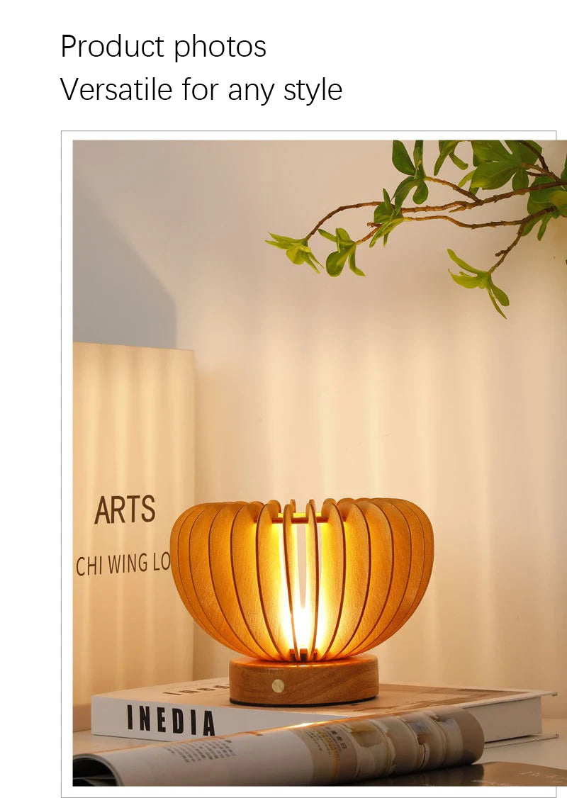 Luminária Nórdica Plissada Madeira USB 220V Arte Quarto