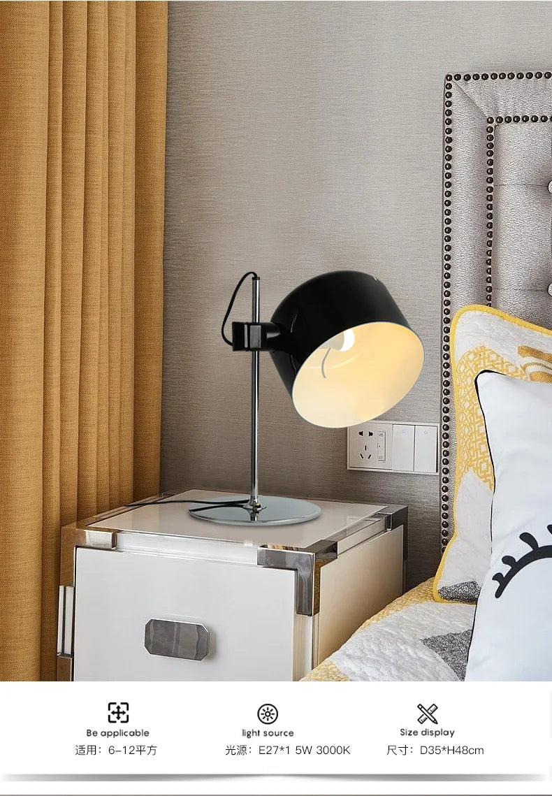 Luminária de Mesa Italiana Preta Minimalista – Designer para Sala e Escritório