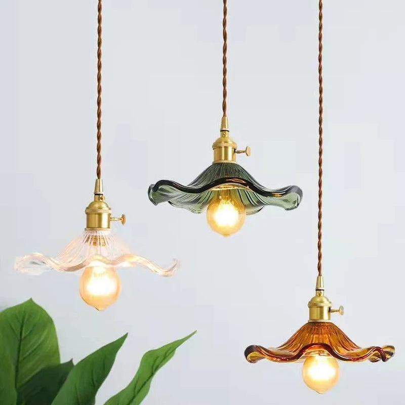 Pendente Floral em Vidro Colorido para Sala e Quarto — E27