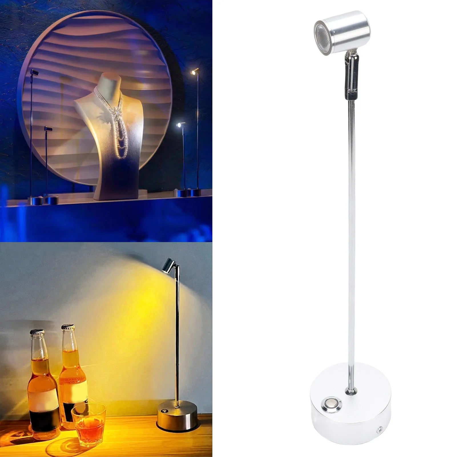 Spot de Mesa 3W Recarregável Touch – 3 Cores para Joalheria e Vitrine