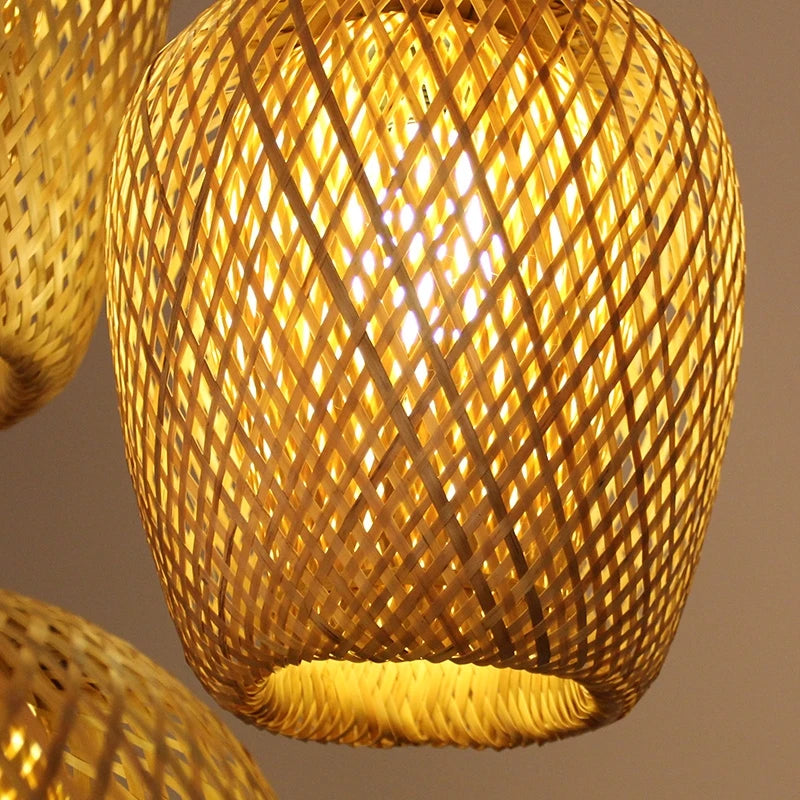 Lustre Lanterna de Bambu Trançado à Mão Retrô