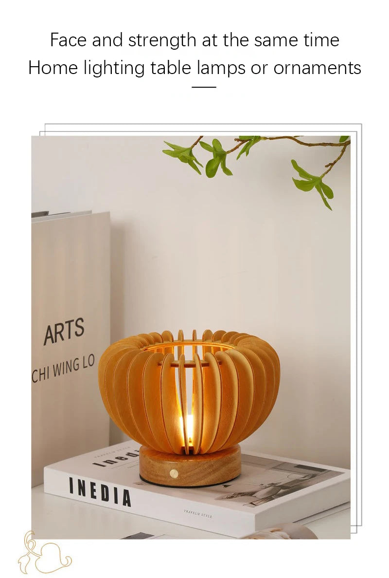Luminária Nórdica Plissada Madeira USB 220V Arte Quarto