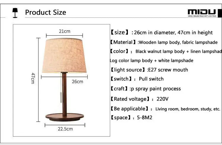 Abajur Custom Modern Nordic Luxo Casa Sala de Estar Quarto Decoração Round Fabric Wood Base Cloth Table Lamp