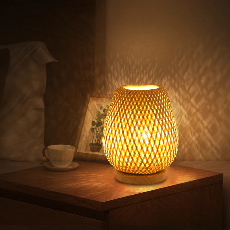 Luminaria de Mesa Avroa - Bambu e Linho - mesa lateral japandi