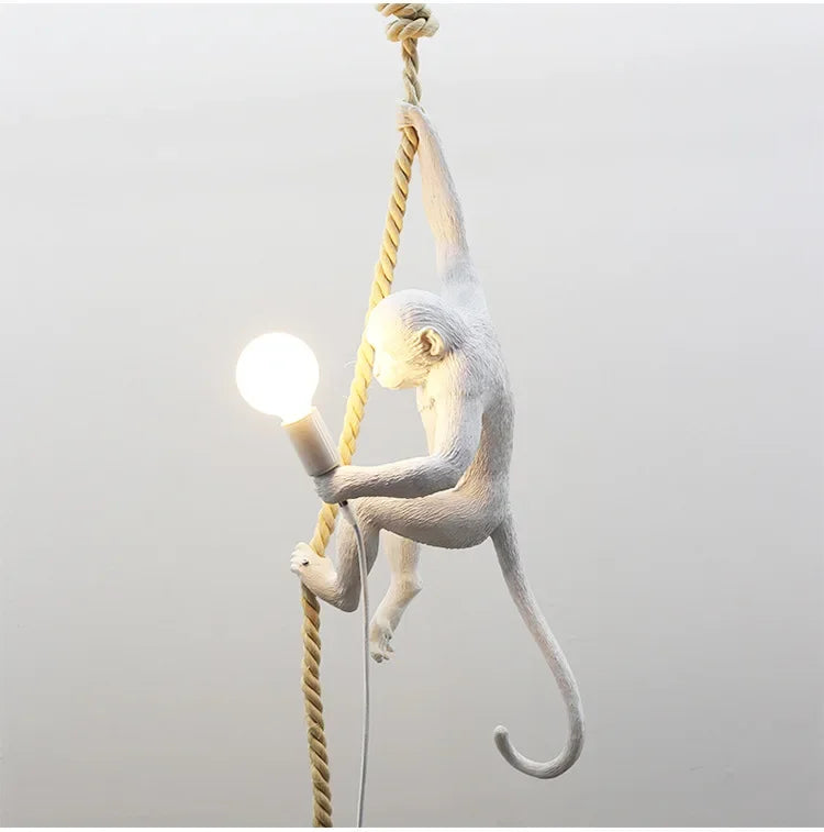 Pendente Nórdico Retrô Corda de Cânhamo Macaco Resina – Quarto e Sala