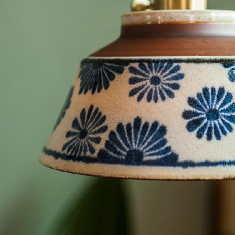 Pendente Cerâmico Estilo Chinês Retrô Azul e Branco para Sala de Ch...