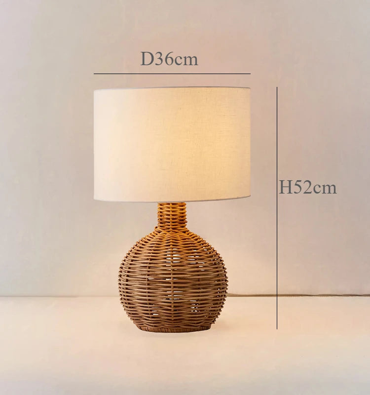 Luminaria de Mesa Avnae - Rattan e Linho - cabeceira japandi