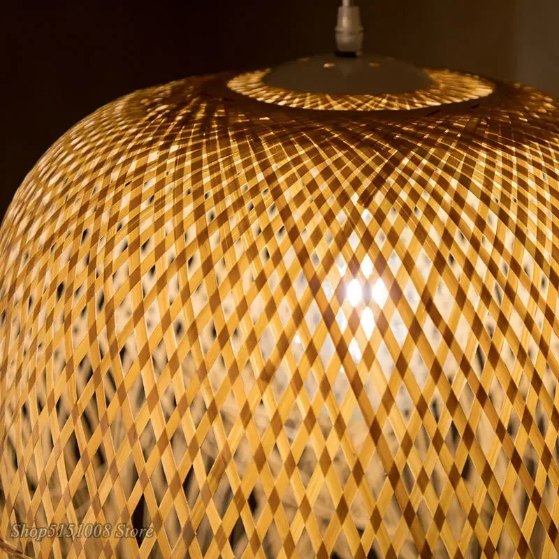 Pendente de Bambu Nórdico com LED para Sala de Jantar