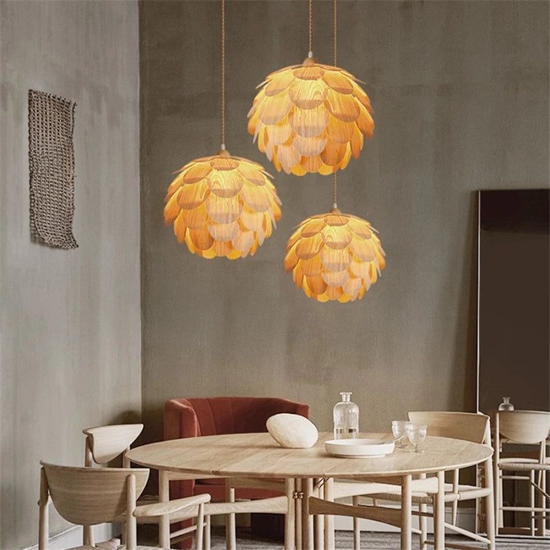 Pendente Artístico Pinha de Bambu para Sala e Restaurante — E27