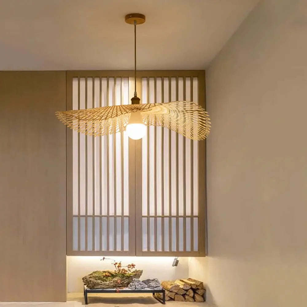 Lustre Boho de Bambu com Design de Folha para Restaurante e Café