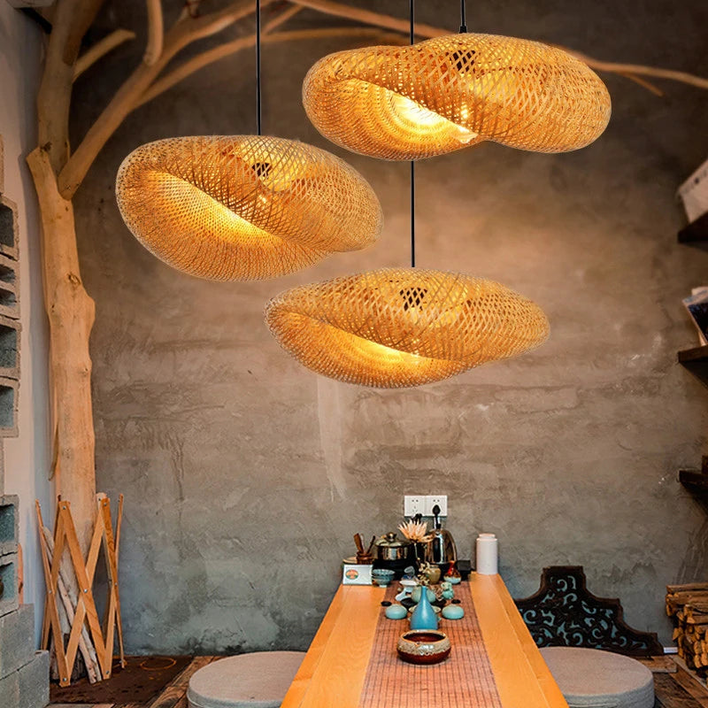 Pendente Eldiina - Rattan e Bambu - bancada gourmet boho natural