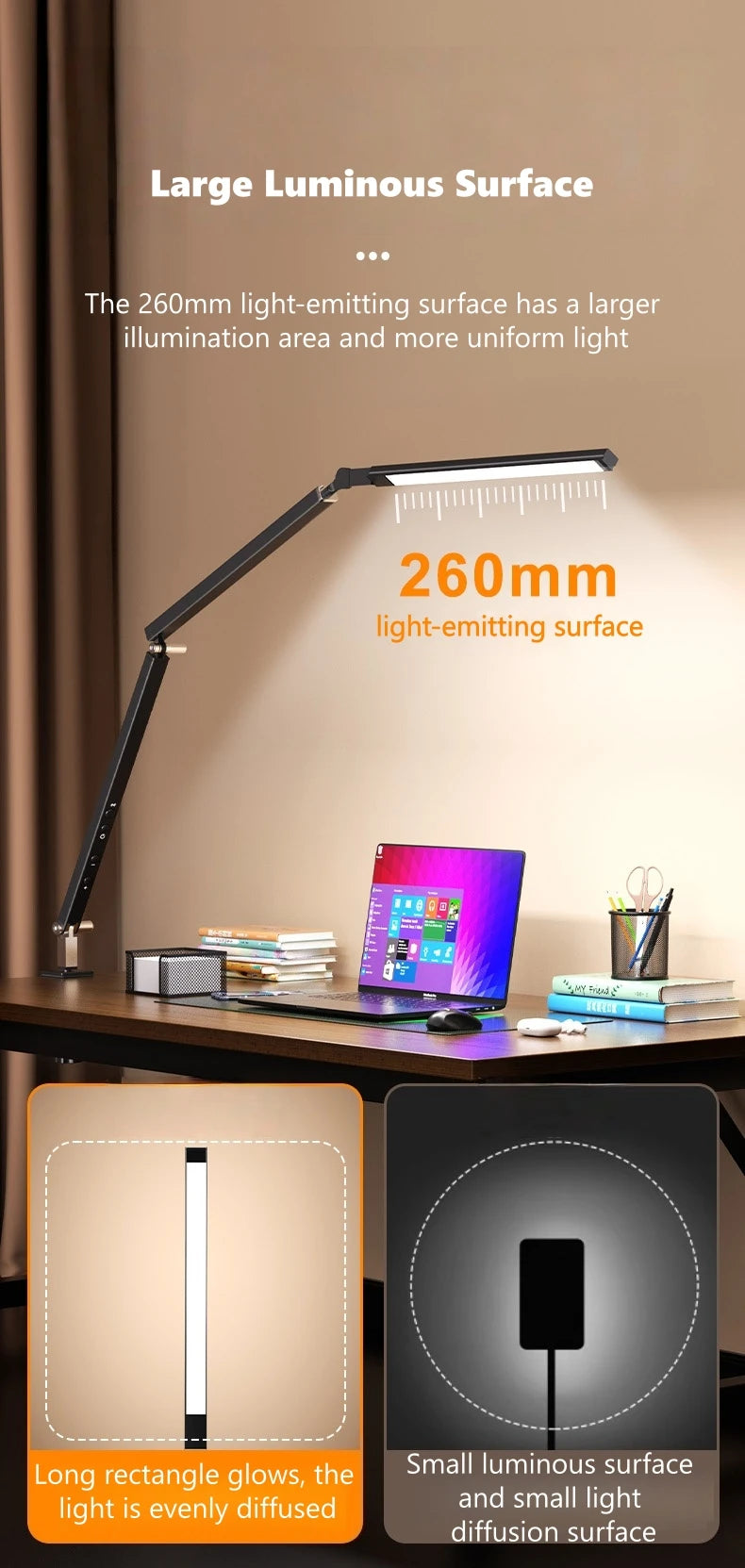 Luminária de Mesa 8W Braço Articulado com Dimmer LED – Proteção Ocular