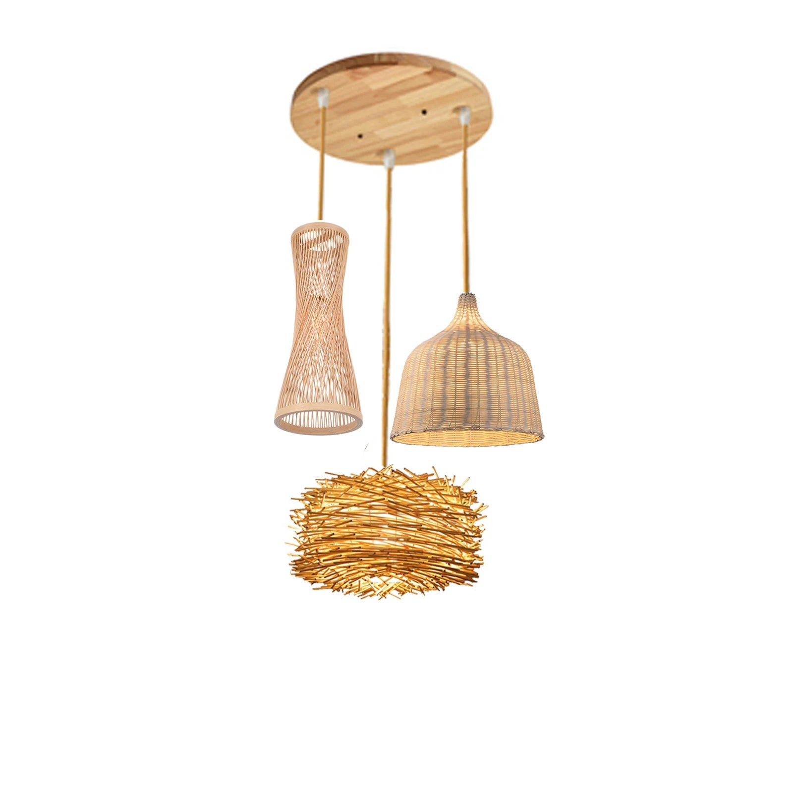 Lustre Lanterna de Bambu Trançado à Mão Retrô