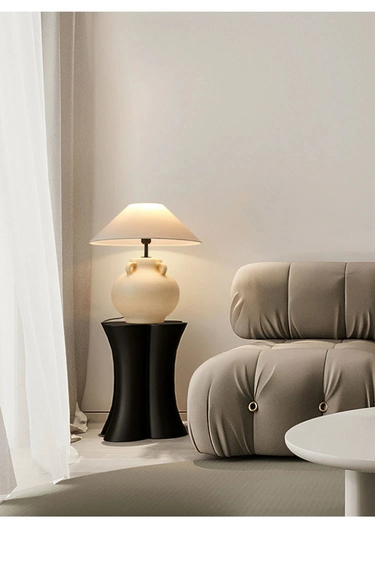 Luminária Cerâmica Wabi-Sabi Nórdica Abajur Tecido Design