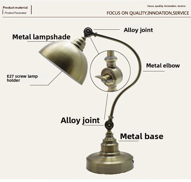 Luminária de Mesa Americana Ferro Forjado Bronze – Sala e Escritório