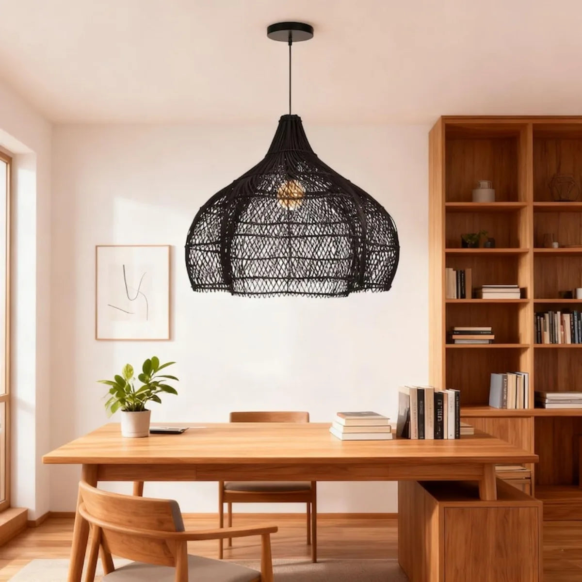 Lustre Artesanal Rattan Estilo Japonês