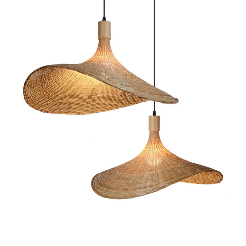 Lustre Artesanal Chapéu de Palha em Bambu e Rattan para Sala de C...