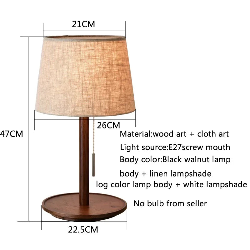 Abajur Custom Modern Nordic Luxo Casa Sala de Estar Quarto Decoração Round Fabric Wood Base Cloth Table Lamp