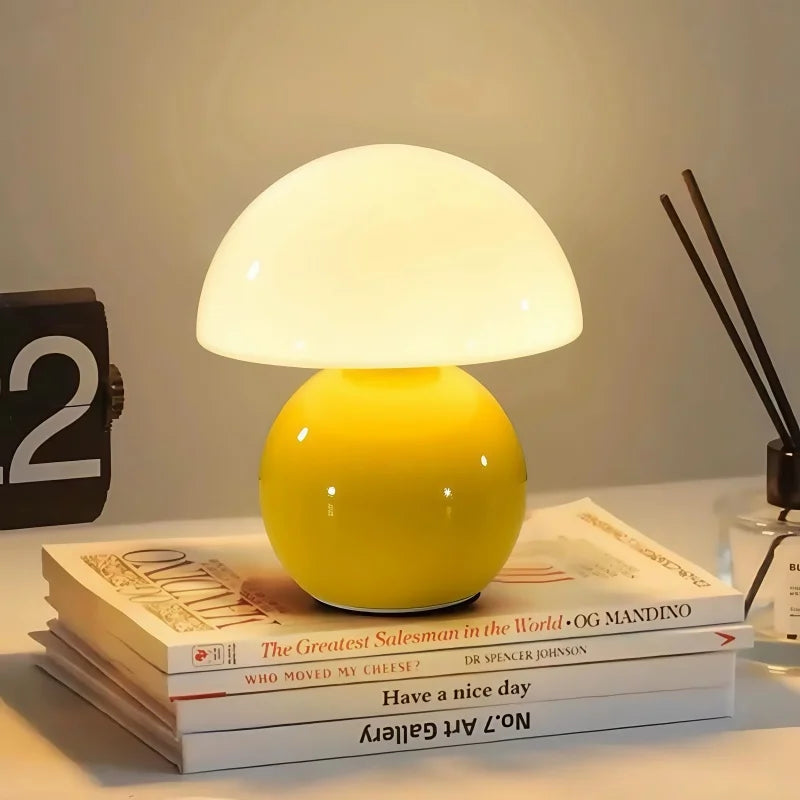 Abajur Cogumelo Cerâmica LED Luz Quente Cabeceira