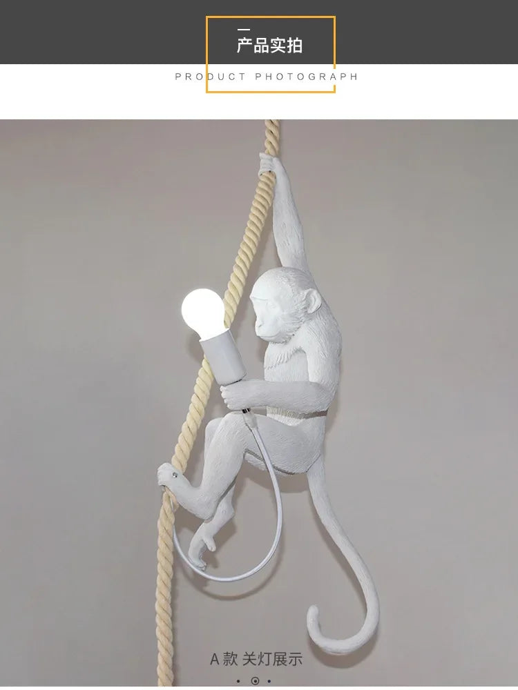 Pendente Nórdico Retrô Corda de Cânhamo Macaco Resina – Quarto e Sala
